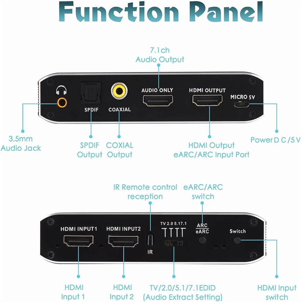 2x1 4K 120Hz HDMI Switch eARC Audio Extractor ARC Optical Toslink HDMI 2.0 Switch 4K 60Hz HDMI Switcher Remote for Apple TV