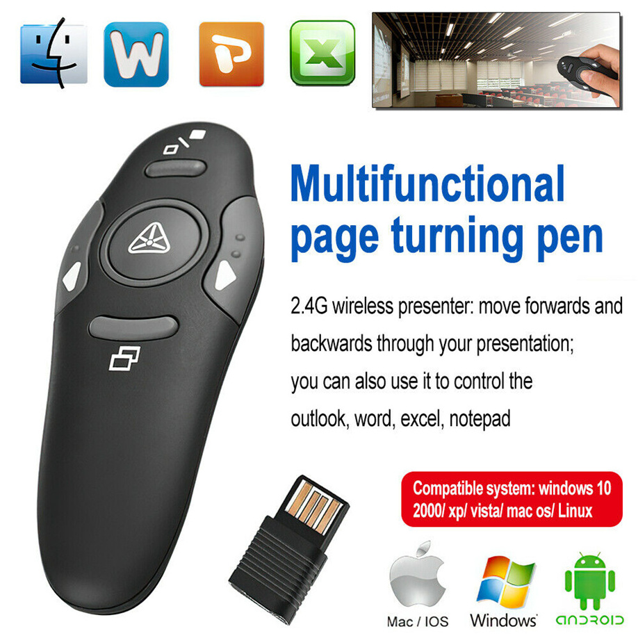 PPT Presentation Red Laser page turning pen Wireless Pointer Remote Control, 2.4G RF USB Presenter flip page Pen For PowerPoint