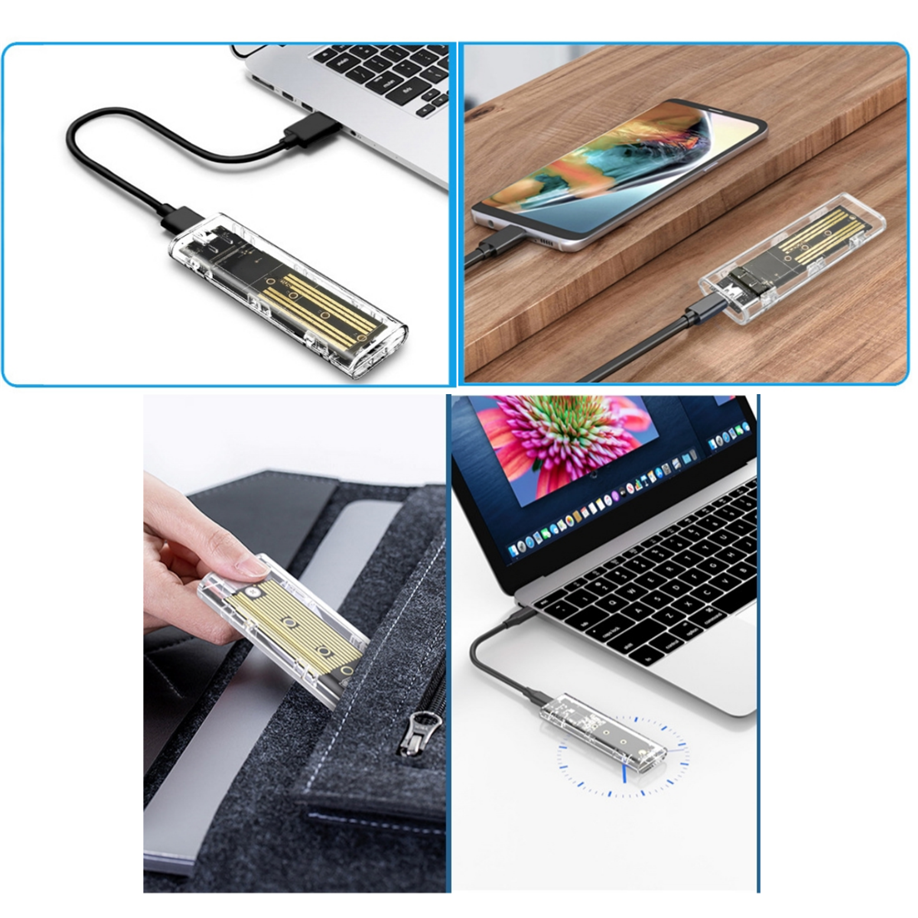 M.2 NVME PCIe NGFF SATA Dual Protocol SSD Case Clear USB Type C 10Gbps PCI-E M2 SSD Transparent External Enclosure Hard Disk Box