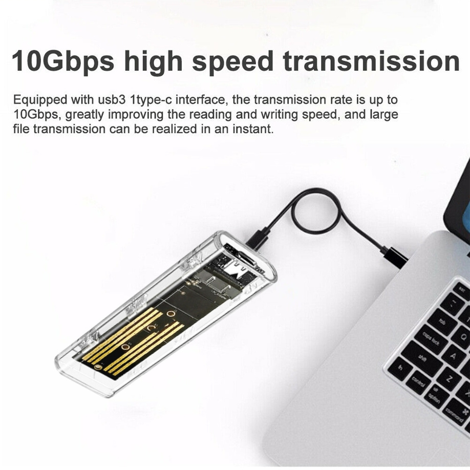 M.2 NVME PCIe NGFF SATA Dual Protocol SSD Case Clear USB Type C 10Gbps PCI-E M2 SSD Transparent External Enclosure Hard Disk Box