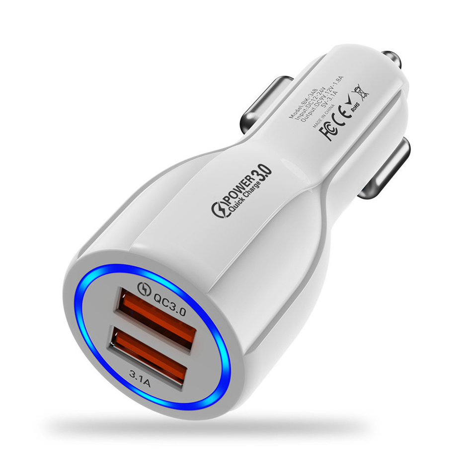 3.1A 18W QC3.0 PD 20w Dual USB Car Quick Charger Adapter BLUE LED light 2USB QC 3.0 Fast car Charging For iPhone Samsung huawei