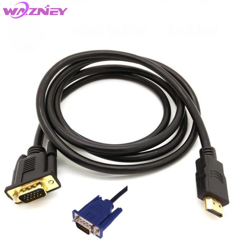 1080p 1.8M HDMI to VGA Cable HDMI Male To VGA 15 Pin Male 1.8 Meter HD Cable Gold Plated Connector For PC Tablet laptop PC TV