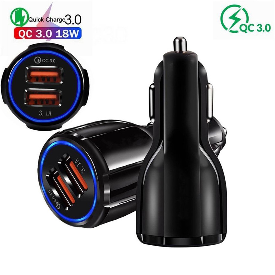 3.1A 18W QC3.0 PD 20w Dual USB Car Quick Charger Adapter BLUE LED light 2USB QC 3.0 Fast car Charging For iPhone Samsung huawei