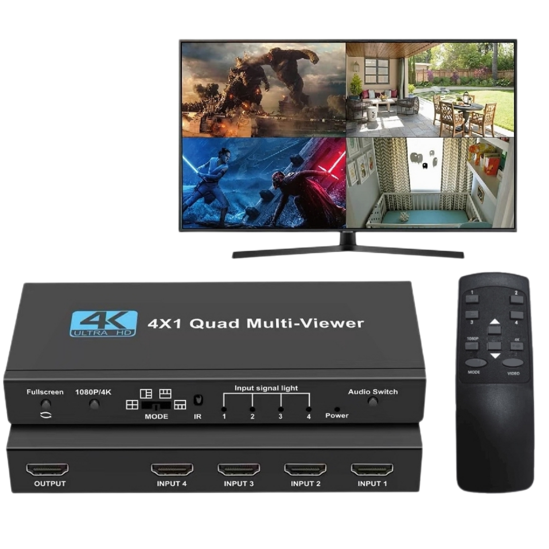 4K HDMI 4X1 Seamless Quad Multi-viewer Switcher 4 in 1 Out HDMI Quad Multi-Viewer Switch with IR Control