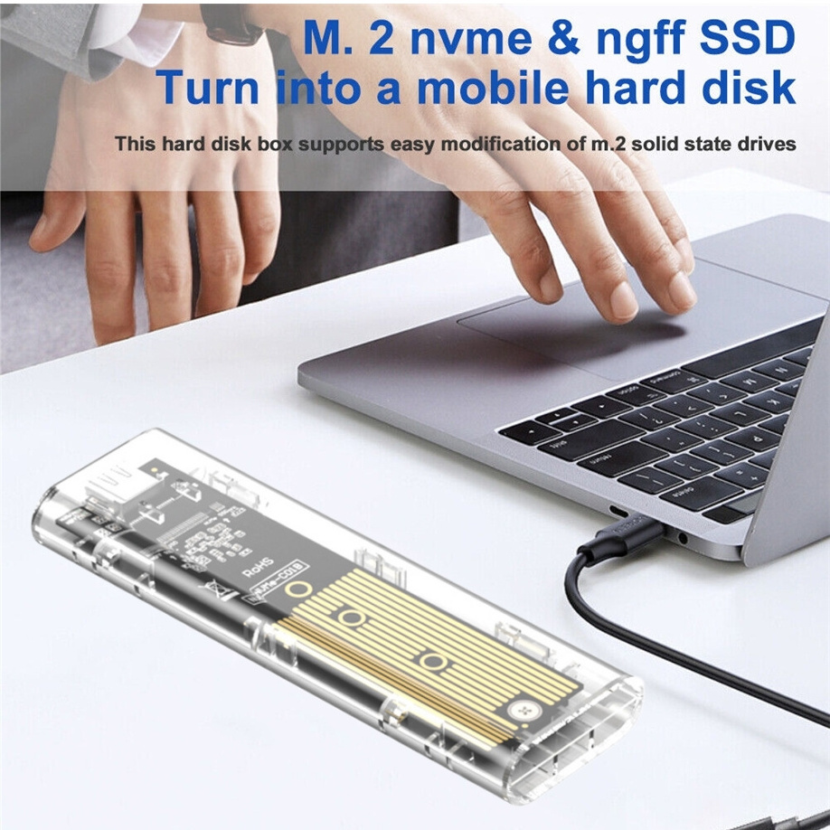 M.2 NVME PCIe NGFF SATA Dual Protocol SSD Case Clear USB Type C 10Gbps PCI-E M2 SSD Transparent External Enclosure Hard Disk Box