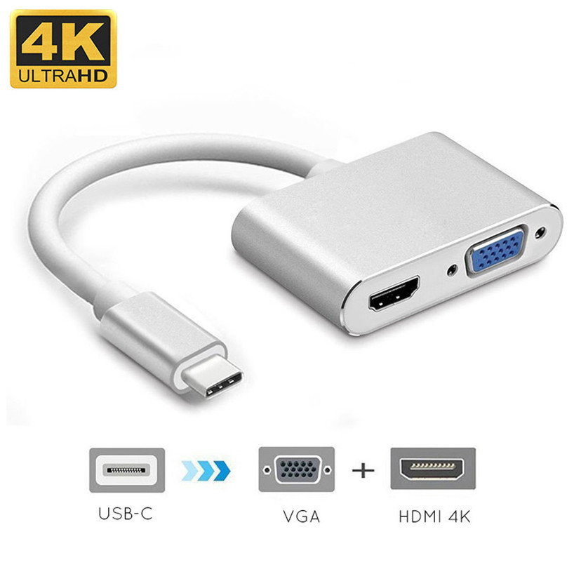 USB C 3.1 Type C Type-c to HDMI 4K VGA UHD Converter Adapter with 3.5mm Audio output For Macbook Google Chromebook S10 S9