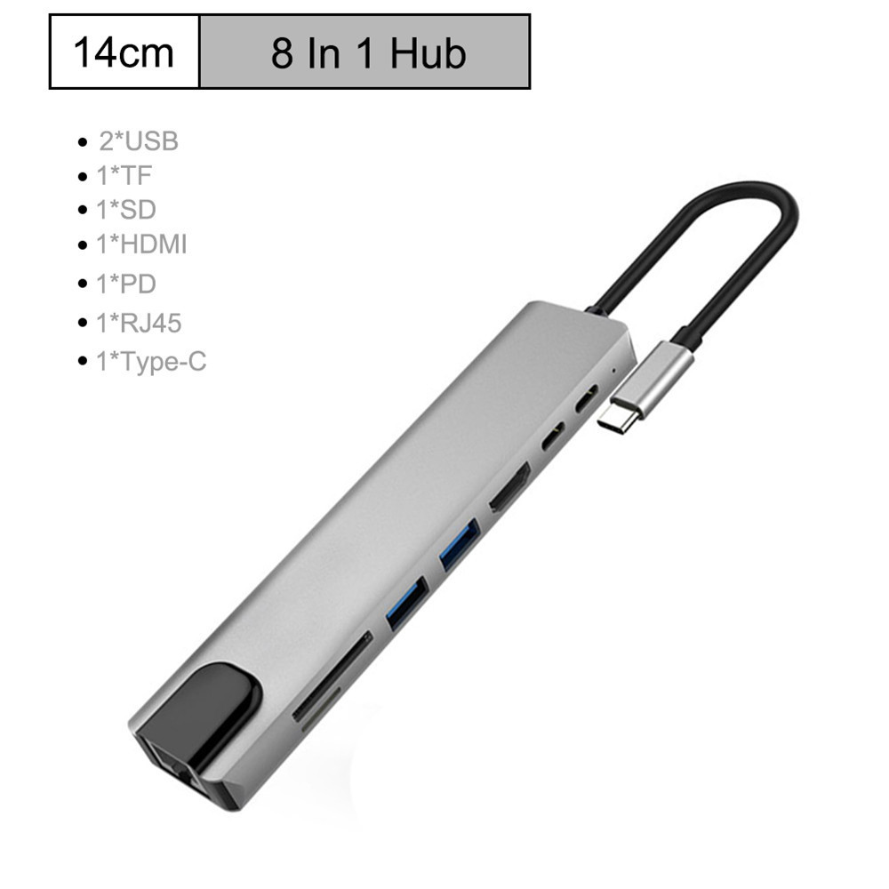 8 in 1 Typt-C USB Type C To HDMI RJ45 Gigabit Ethernet Adapter USB 3.0 HUB Dock with Card Reader PD Charger 87W 4K Multi Adapter