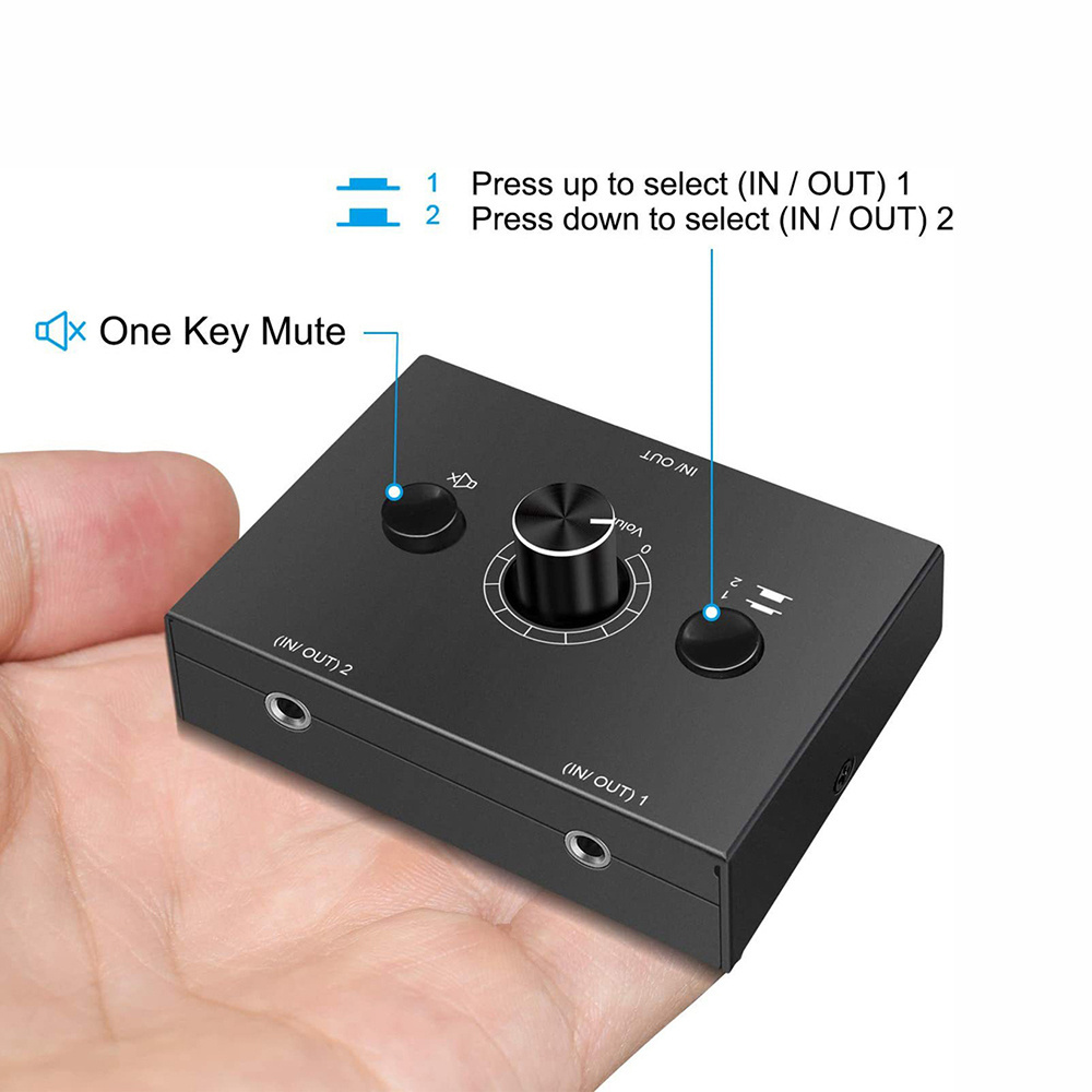 2 Way Bi-Directional Audio Switcher Stereo 2 In 1 Out 3.5mm jack HiFi Audio Switch 2 Port Stereo Audio Splitter 1 In 2 Out