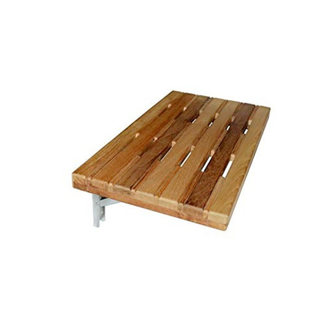 Teak Wall Mount Slatted Folding Shower Seat with Stainless Steel Trim