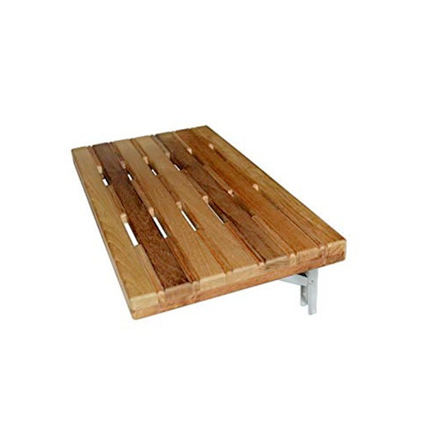 Teak Wall Mount Slatted Folding Shower Seat with Stainless Steel Trim