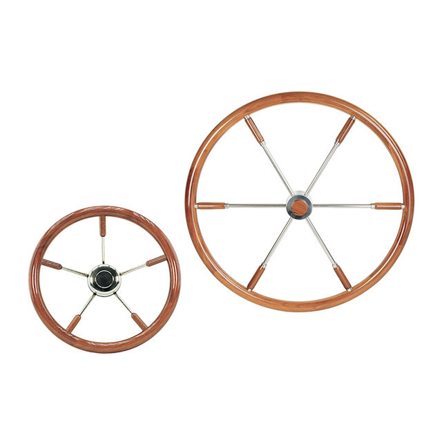 Stainless Steel Steering Wheel with Mahogany Rim / Teak Rim