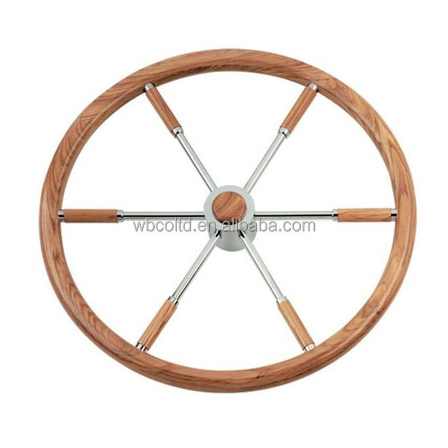 Stainless Steel Steering Wheel with Mahogany Rim / Teak Rim