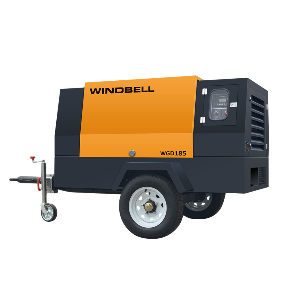 7Bar 12 Bar 185 Cfm High Pressure Diesel Driven Mobile Screw Diesel Air Compressor Portable