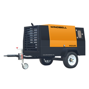 7Bar 12 Bar 185 Cfm High Pressure Diesel Driven Mobile Screw Diesel Air Compressor Portable