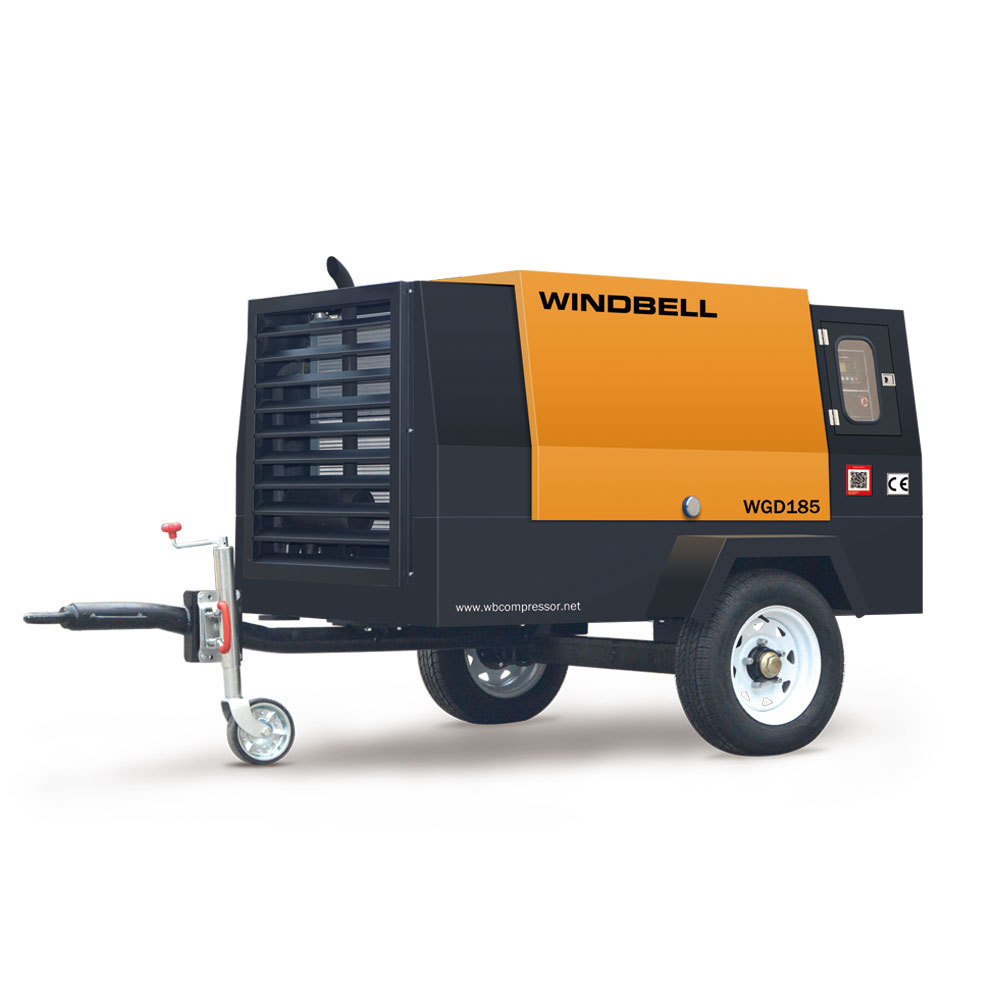 25 Hp 185 Cfm 385 Cfm 300 Cfm High Pressure Mobile Diesel Engine Portable Screw Diesel Air Compressor With Wheels