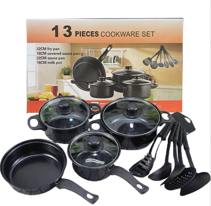 13 Piece Kitchen Non-stick Pots and Pans Set Non Stick Aluminum Cookware Set with Ceramic coating Pots and Frying Pans