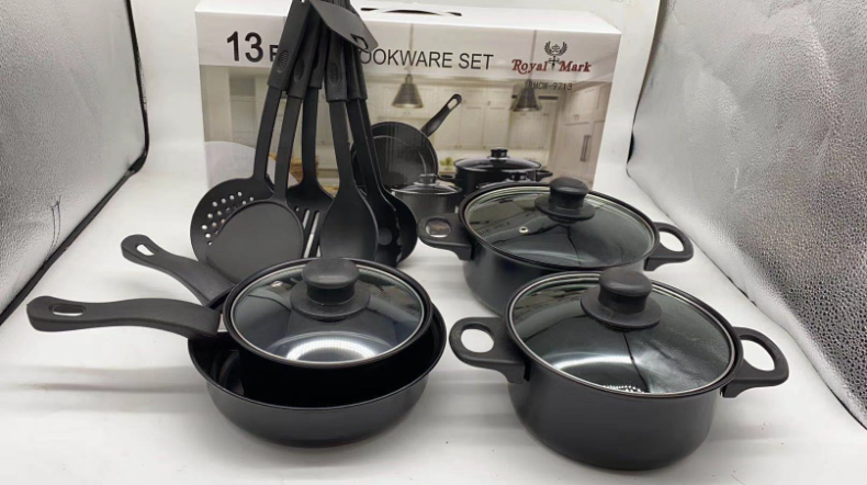 13 Piece Kitchen Non-stick Pots and Pans Set Non Stick Aluminum Cookware Set with Ceramic coating Pots and Frying Pans