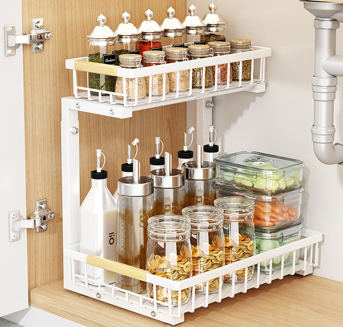 Multifunctional Kitchen sink  2-Tier adjustable height  kitchen bathroom cabinet under the sink organizer