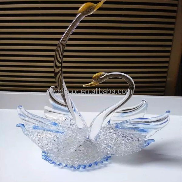 Light blue glass love swan figurine for wedding gift