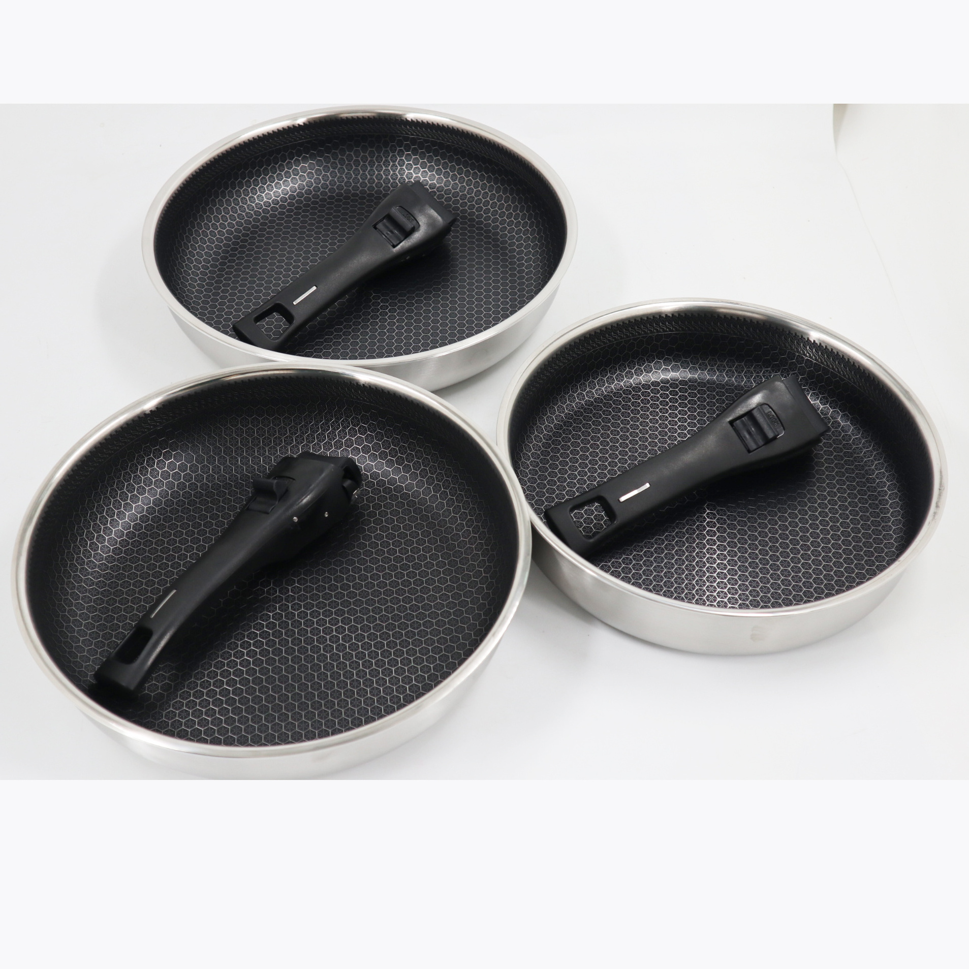 3pcs Cookware Sets S Nonstick Frying Pan 3-ply Stainless Steel Non Stick Deep Frying Pan with Removable Handle