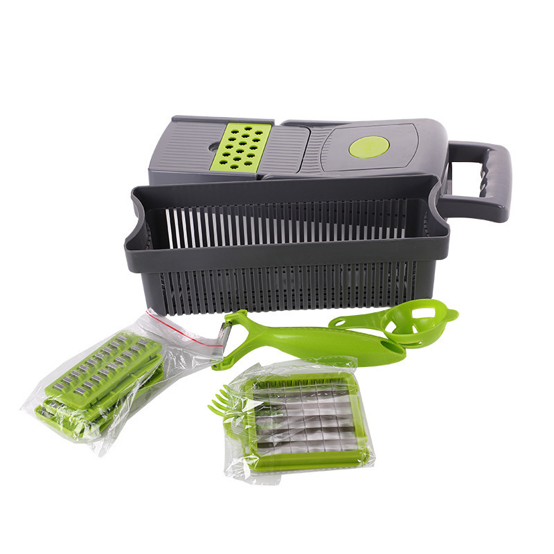 Green gray handheld veggie slicer 15 in 1 kitchen chopper vegetable cutter manual vegetable chopper