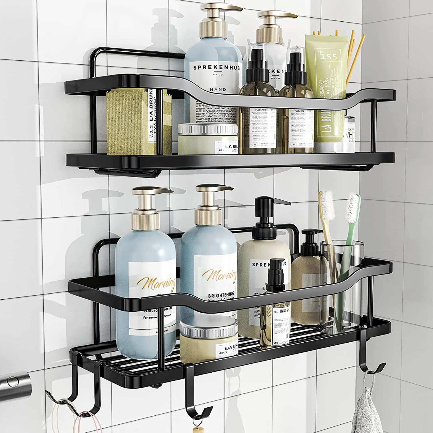 2PCS Pack Bathroom Shelf Storage Rack Organizer Basket Wall Mounted Shower Caddy Bathroom Shelves