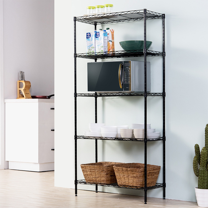 5 Tier Chrome Metal Carbon Steel Shelf Storage Shelves Wire Mesh Shelves Wire Shelving for Household Kitchen