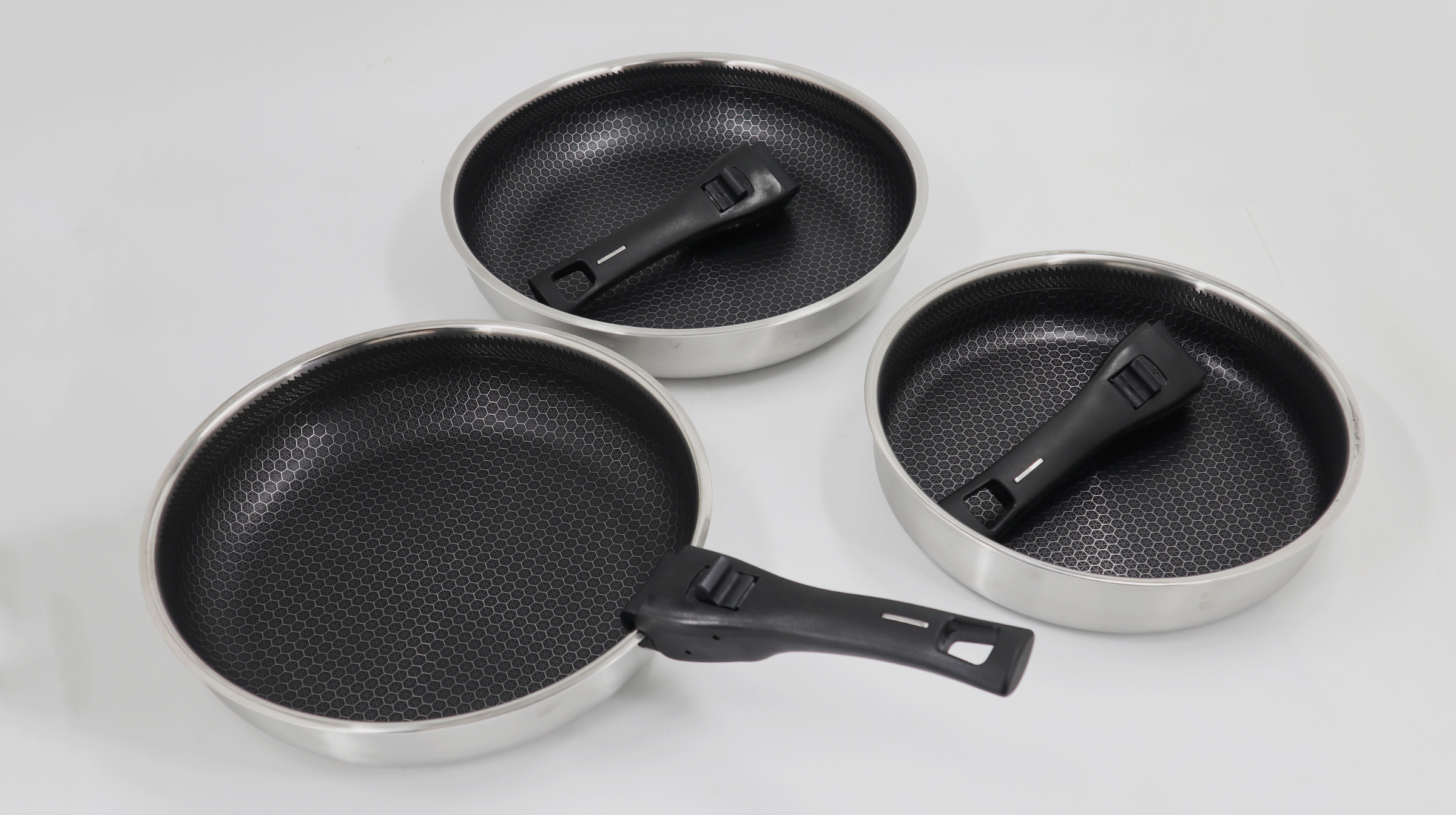 3pcs Cookware Sets S Nonstick Frying Pan 3-ply Stainless Steel Non Stick Deep Frying Pan with Removable Handle