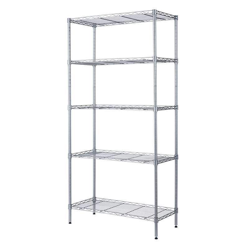 5 Tier Chrome Metal Carbon Steel Shelf Storage Shelves Wire Mesh Shelves Wire Shelving for Household Kitchen