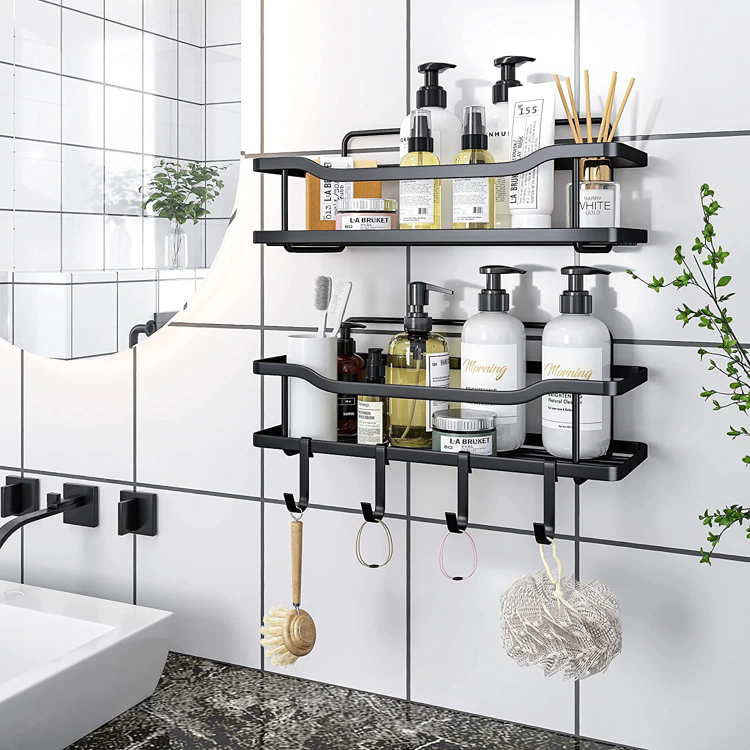 2PCS Pack Bathroom Shelf Storage Rack Organizer Basket Wall Mounted Shower Caddy Bathroom Shelves