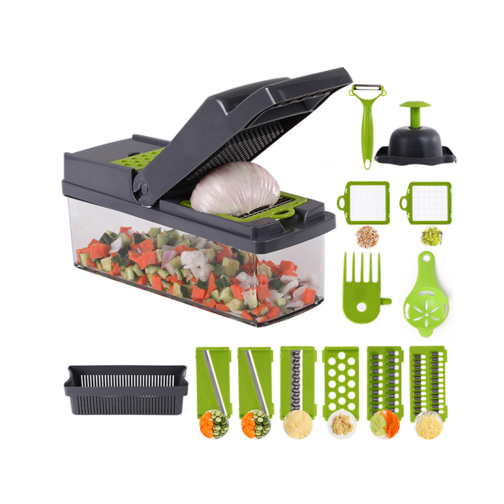 Green gray handheld veggie slicer 15 in 1 kitchen chopper vegetable cutter manual vegetable chopper