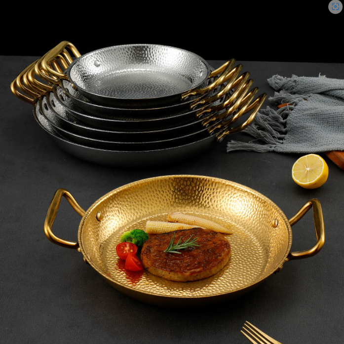 Gold Handle Frying Pans Copper Cookware Triply Three Layer 304 Stainless Steel  Spanish Seafood Paella Pan