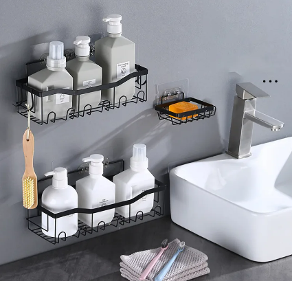 5PCS Bathroom Nail-Free Shelf Iron Wall Mounted Shelf Bathroom Shampoo Soap Toothbrush Storage Accessories Bathroom Organizer