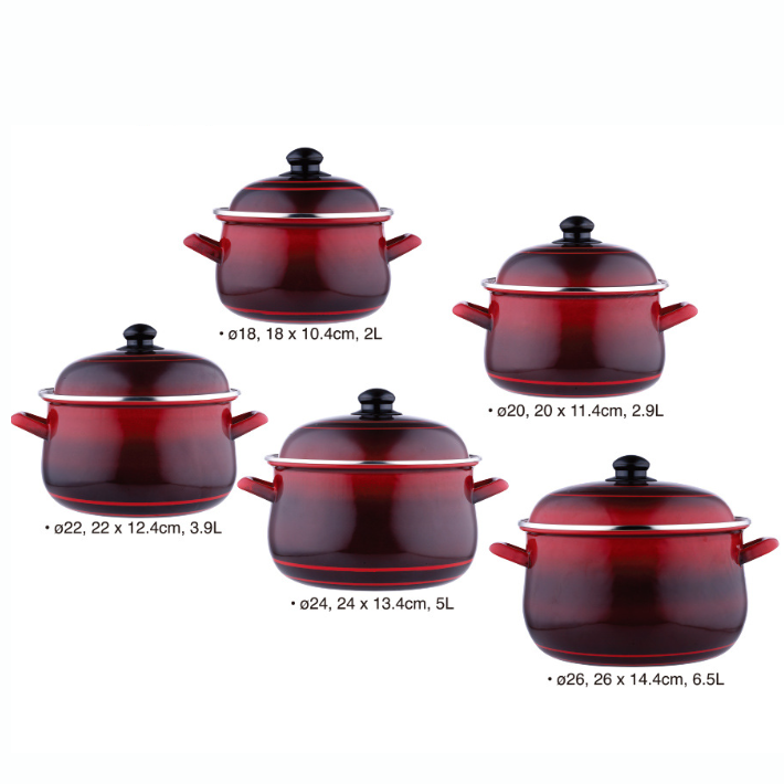 5pcs red pot cast-iron cookware kitchen cooking pot enamel casserole set enamelware