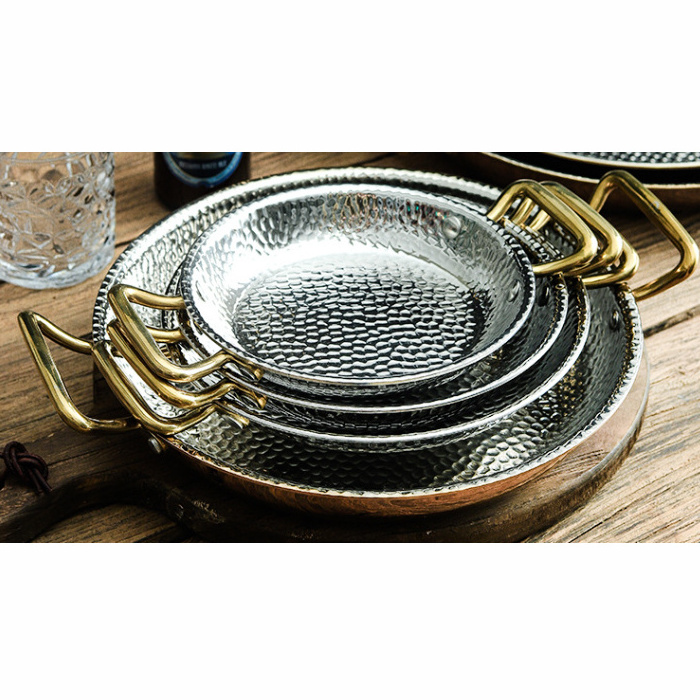 Gold Handle Frying Pans Copper Cookware Triply Three Layer 304 Stainless Steel  Spanish Seafood Paella Pan