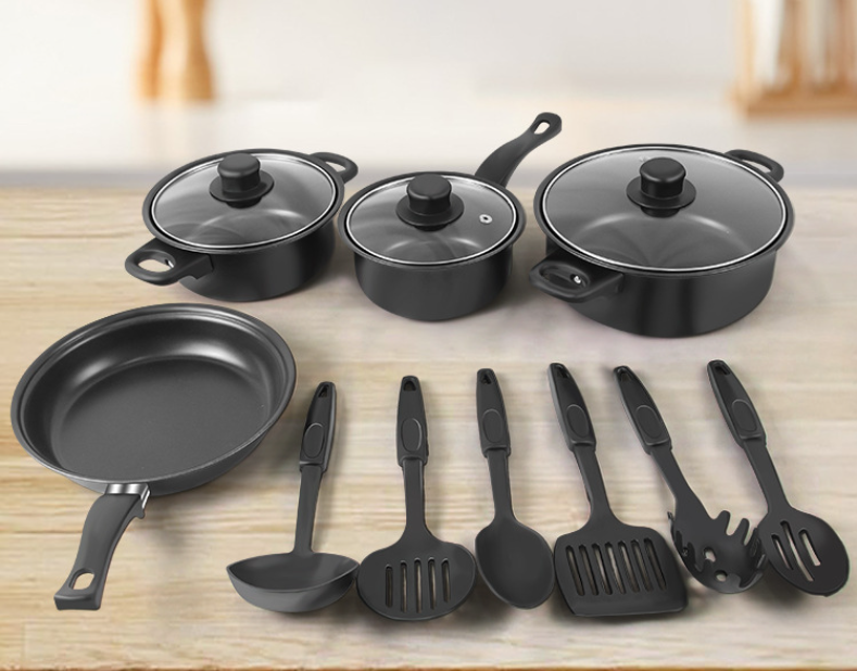 13 Piece Kitchen Non-stick Pots and Pans Set Non Stick Aluminum Cookware Set with Ceramic coating Pots and Frying Pans