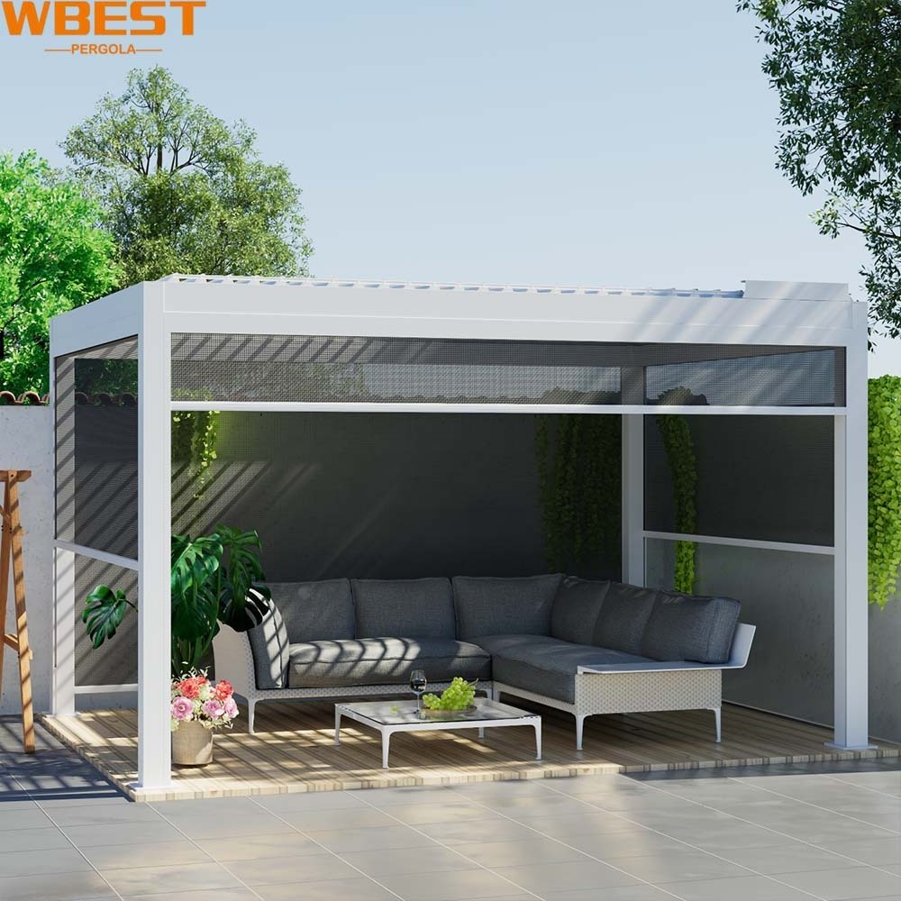 135A Roll out shade balcony awning outdoor canopy design for corner automatic pergola with manuel retractable canopy