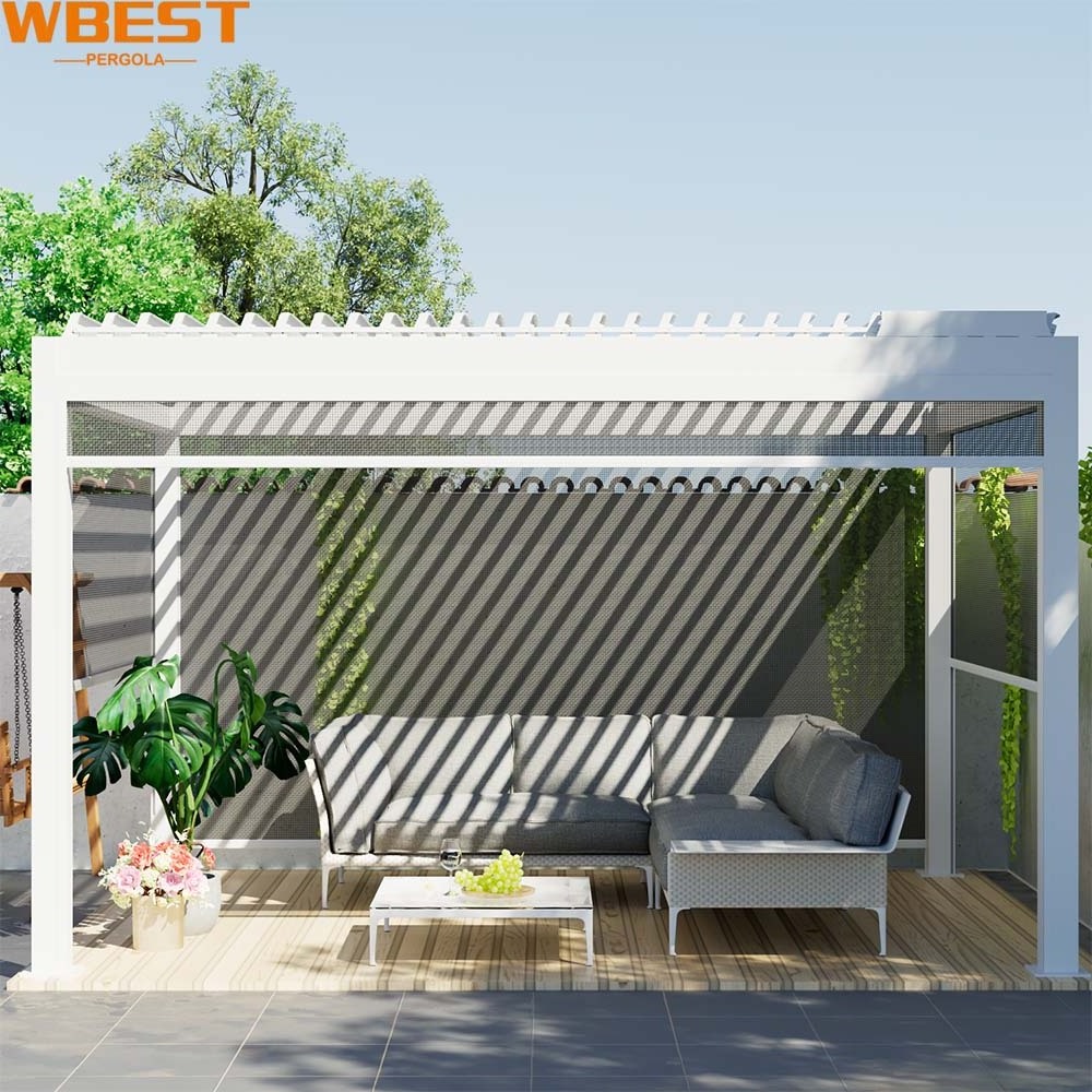 135A Roll out shade balcony awning outdoor canopy design for corner automatic pergola with manuel retractable canopy