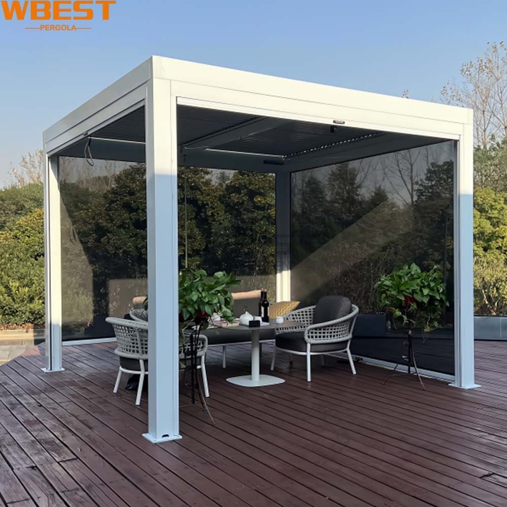 135A Roll out shade balcony awning outdoor canopy design for corner automatic pergola with manuel retractable canopy