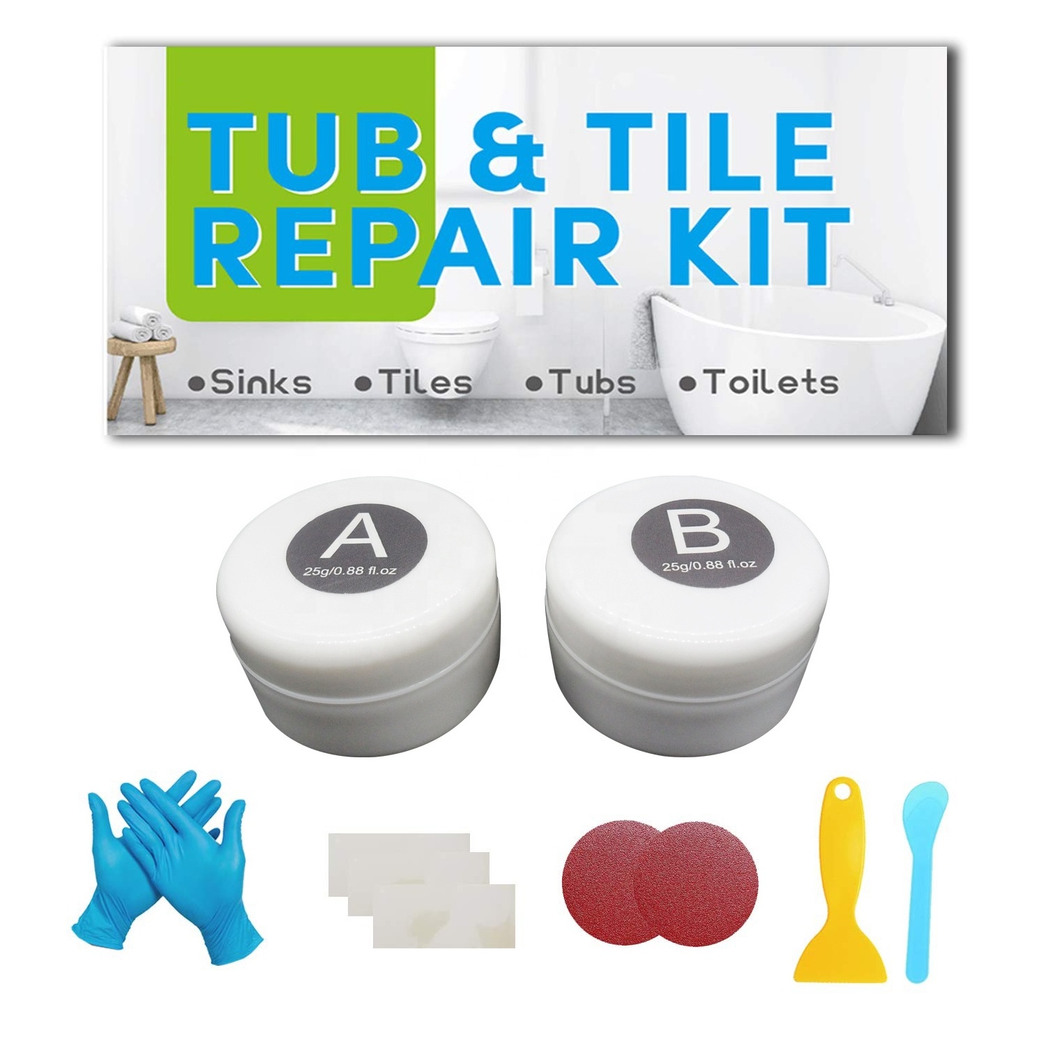 WBG Tile Adhesive Porcelain Repair Kit for Crack in Bathtub