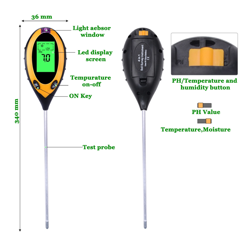 4 In 1Digital Soil Ph Meter  Soil Moisture Meter  Soil Test Kit Plant Water Tester For Houseplants