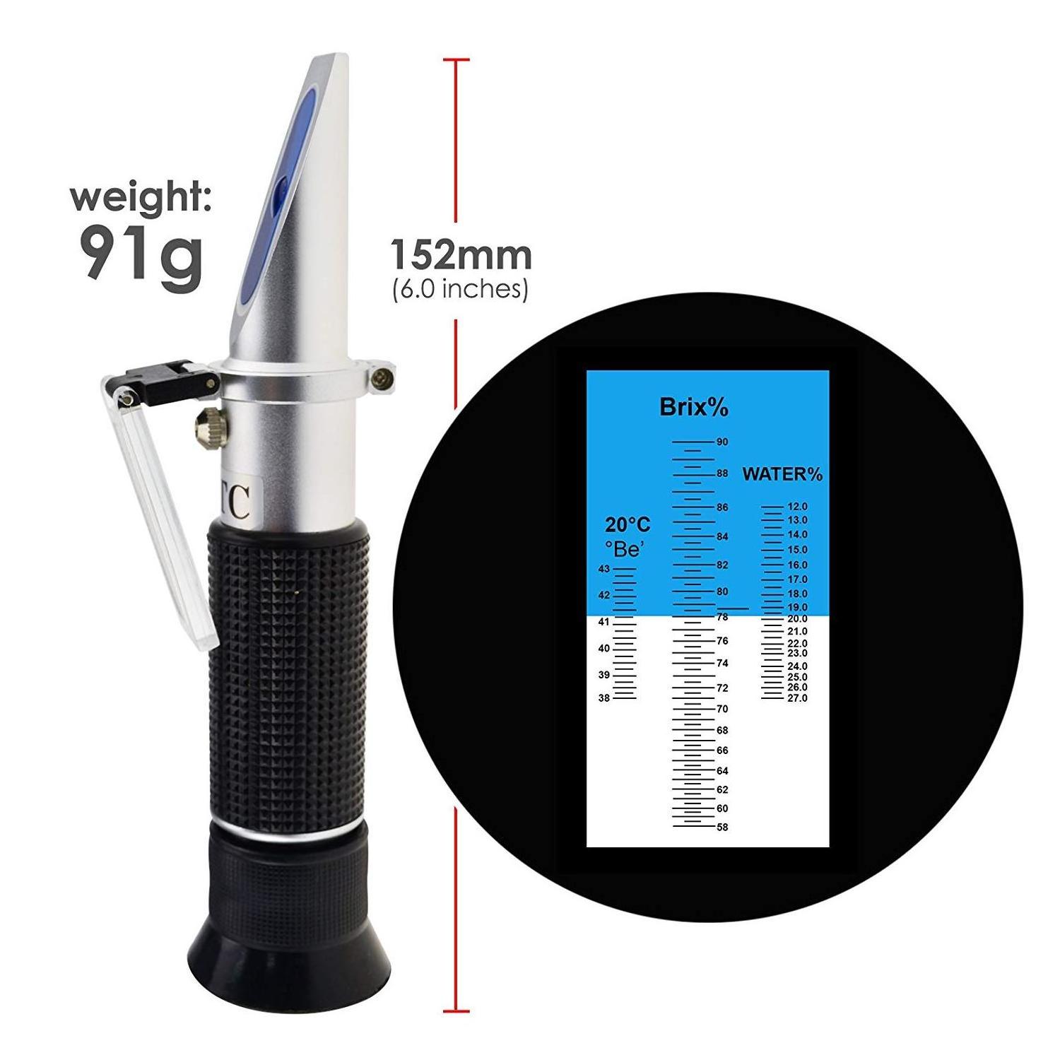 Tri-Scale 58-90%/12-27%/38-43Be Honey Refractometer Brix/Moisture/BeTester Meter Sugar Water Content Level