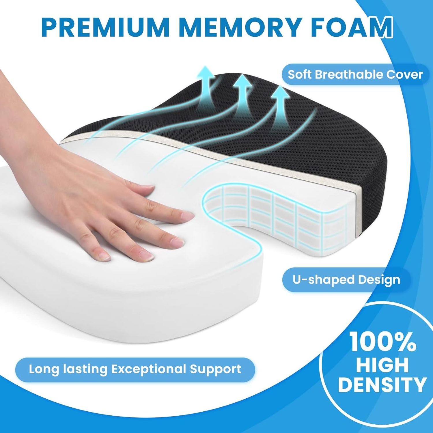 Memory Foam Cushion for Office Chair Car Seat Airplane Bleacher Sciatica Hip Coccyx Pain Relief Desk Chair Cushion