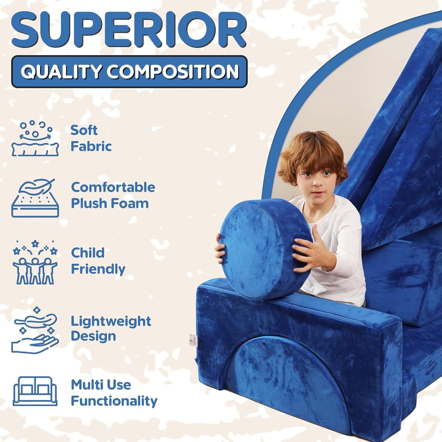 Convertible Soft Foam Sofa Cushions Diy Kids Couch 14 PC Modular Kids Play Couch Set