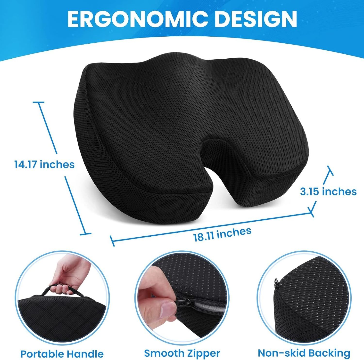 Memory Foam Cushion for Office Chair Car Seat Airplane Bleacher Sciatica Hip Coccyx Pain Relief Desk Chair Cushion