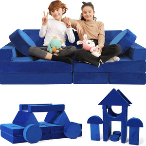 Convertible Soft Foam Sofa Cushions Diy Kids Couch 14 PC Modular Kids Play Couch Set