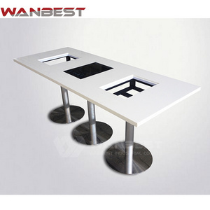 High Gloss White Marble Top 6 Person Coffee Shop Restaurant Hot Pot Dining Room Table with Grill