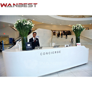 Artificial Stone White Marble Customized LOGO Modern Hotel Lobby  Reception Desk