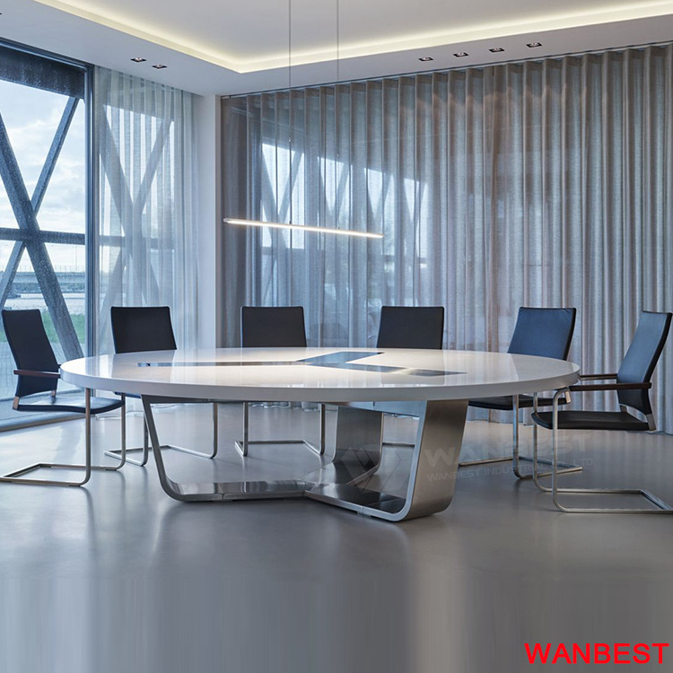 Luxury Modern  Marble Top Round Office Conference Room Table White Circular Meeting Table and Chair