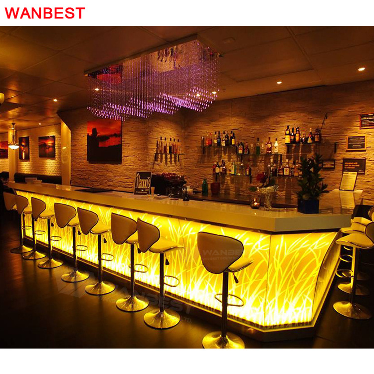 Modern Top Portable Restaurant Night Club Furniture artificial stone Led Bar Counter Led Light Marble Bar Counter